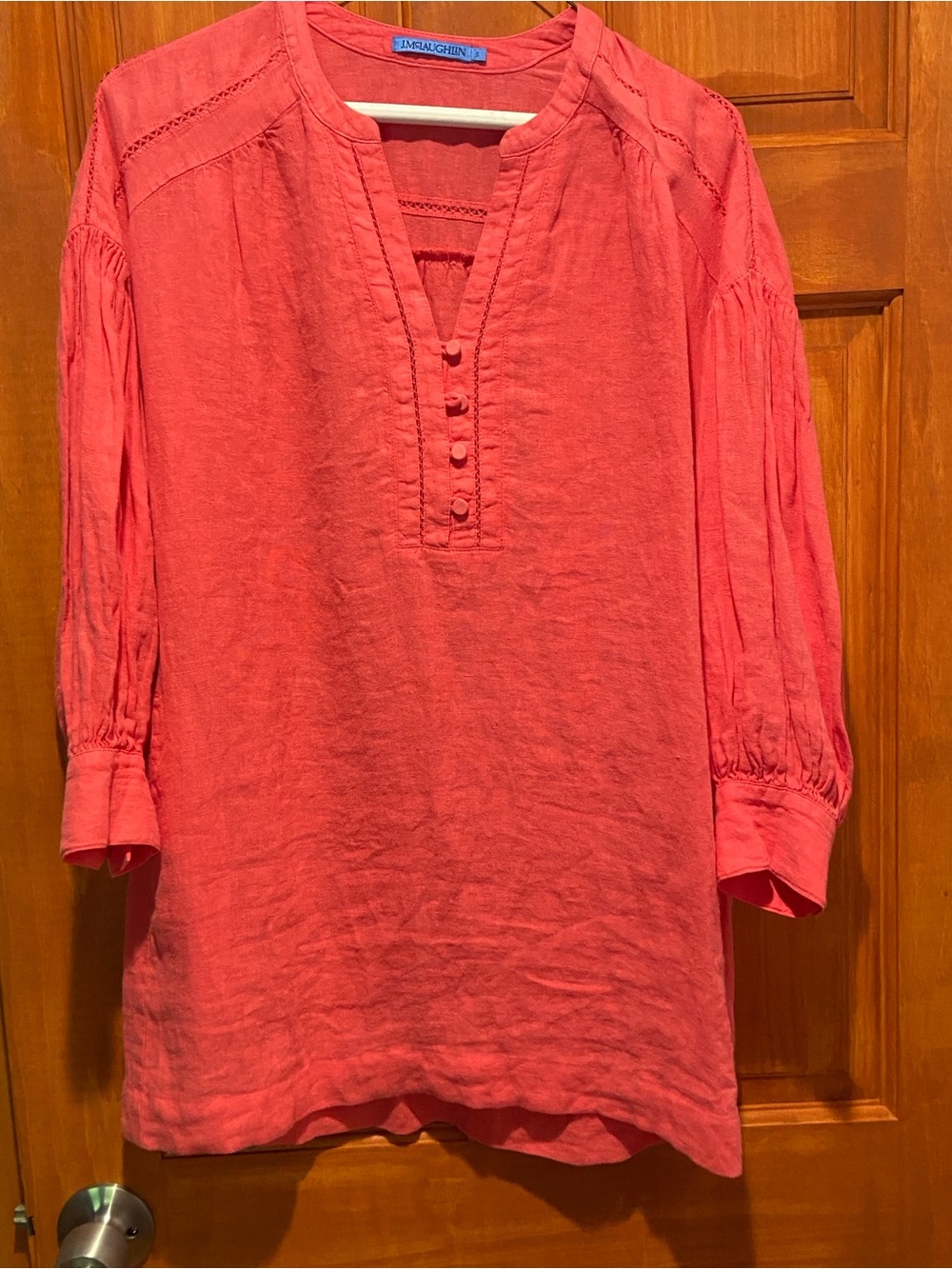 J. McLaughlin Coral Linen Button-Neck Tunic